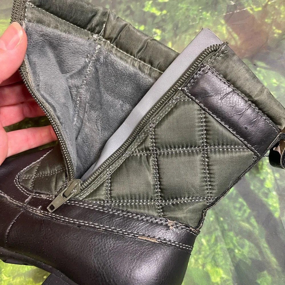 Jambu Women's Green Black Quilted Heeled Ankle Boots EUC Size 8
